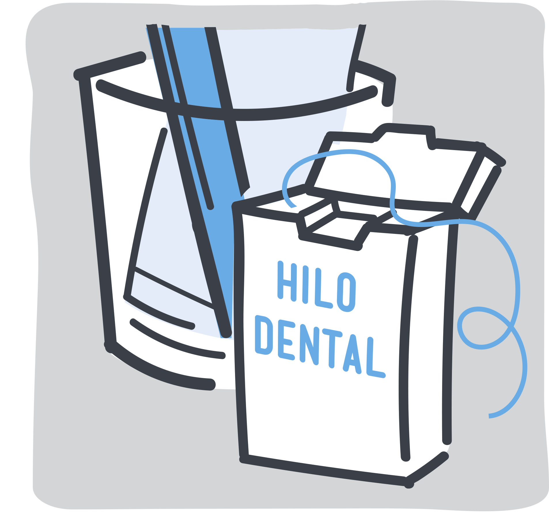 Ilustración de una caja de plástico de hilo dental.