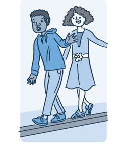 Ilustración de dos niños caminando en una barra de equilibrio. 