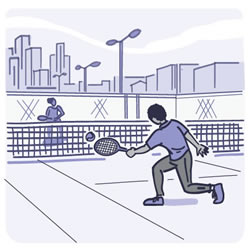 Ilustración de dos personas jugando al tenis.