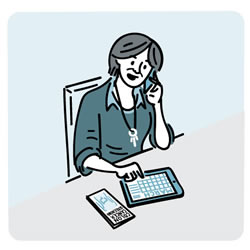 Ilustración de una mujer mirando su calendario y hablando por teléfono.